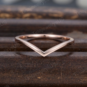 Marquise Curved wedding band Unique rose gold wedding band women vintage simple wedding ring Bridal Stacking Matching promise gift for her