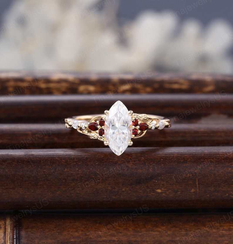Vintage Marquise Cut Moissanite Engagement Ring Art Deco Solid 10k/14k ...