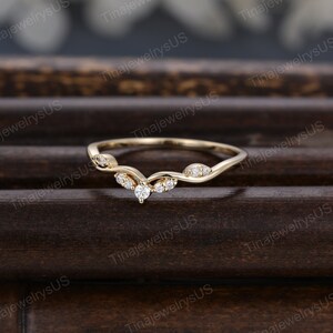 Vintage Moissanite Curved Wedding Band Unique 14k Yellow Gold Half ...