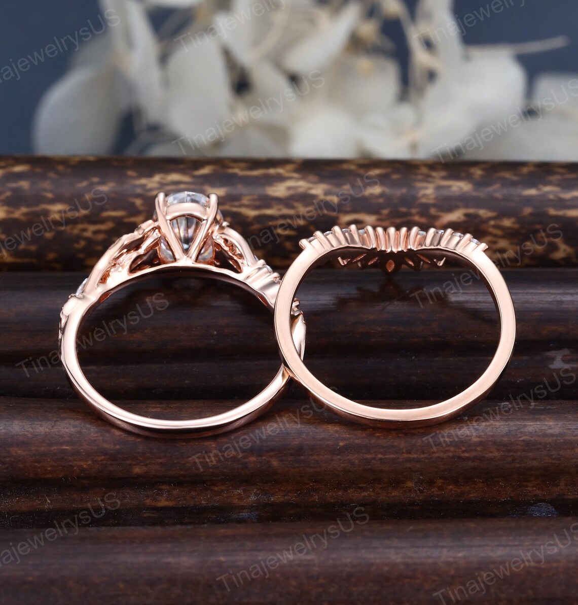 Vintage Oval Cut Moissanite Engagement Ring Set: Solid Gold / Rose ...