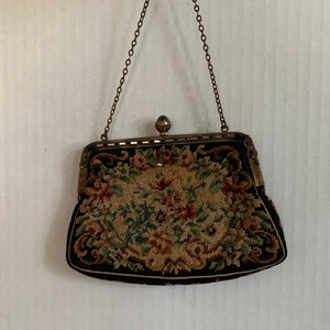 Antique Petit Point with Black Cabochon Stone Austrian Small Purse