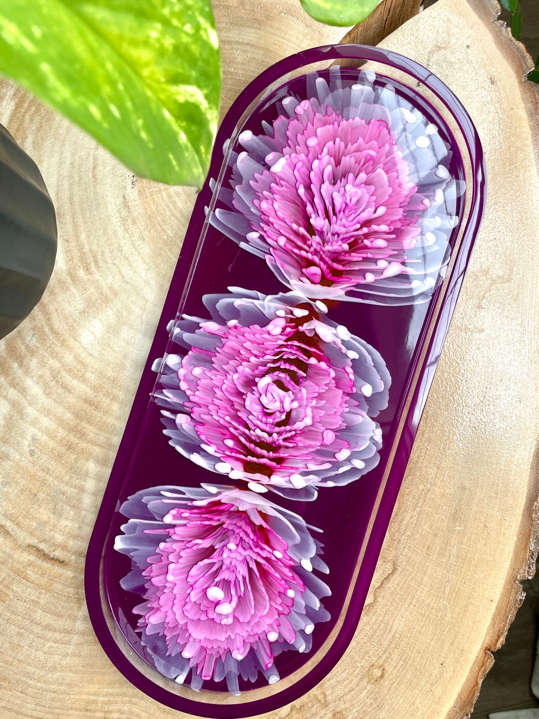 Purple Blooms Resin Extra Large Oval Tray/ Jewelry Dish, Kitchen Soap ...