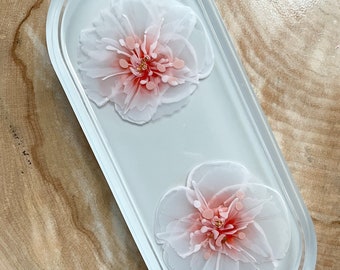 Cherry Blossoms on Light Grey Large Oval Tray / Jewelry Dish, Kitchen Soap Tray, Vanity Tray, Trinket Tray, Candle Tray,  Soap Dish