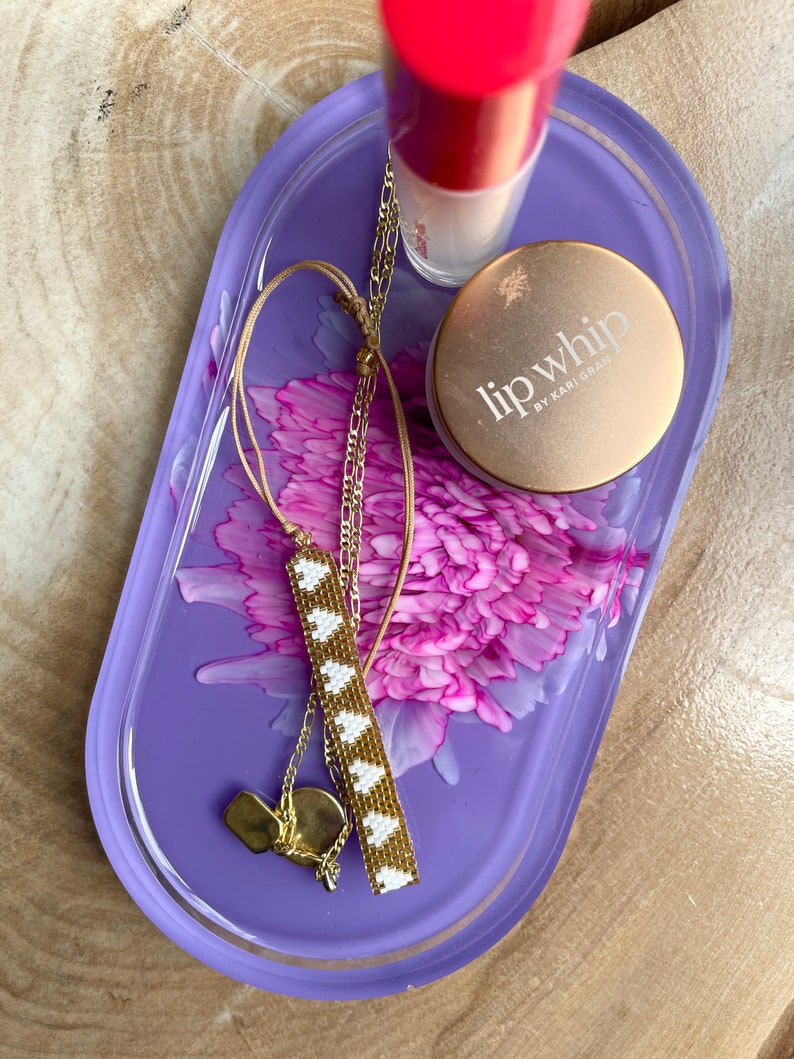 Lavender Purple Flower Oval Tray / Jewelry Dish, Kitchen Soap Tray