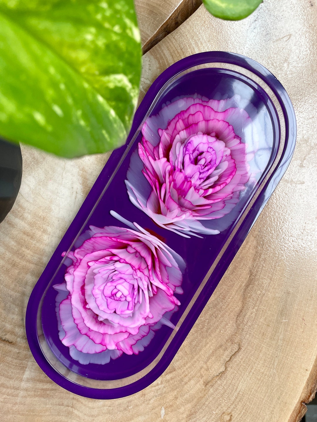 Purple Blooms Large Oval Resin Tray/ Jewelry Dish, Kitchen Soap Tray ...