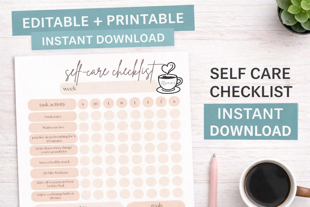 Daily Self Care Checklist Printable | Routine Tracker | Mental Wellness ...