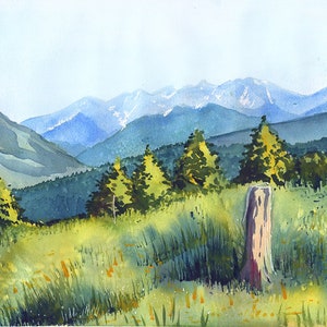 赤い木の水彩画、風景、オリジナル水彩画、秋の風景、自然アート
