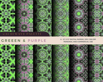 Green and purple digital papers, patterned scrapbook papers, green and purple patterns, digital papers, personal and commercial use - CP1