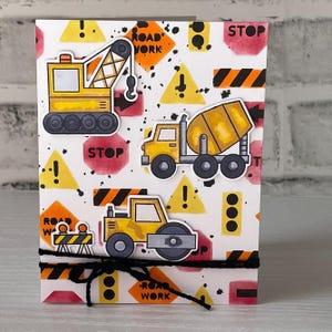 Kleiner Junge Geschenk, Baumaschinen Karte, jede Menge Spaß, Baustelle Karte, Kleiner Junge Karte, Straßenkreuzung, Yield Schild, handgefertigte Karten