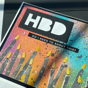 Bougies HBD, cartes de joyeux anniversaire vierges, cartes Over the Hill, carte spectre arc-en-ciel, bougies noires, carte A2 pliante par le haut, carte de 40e anniversaire
