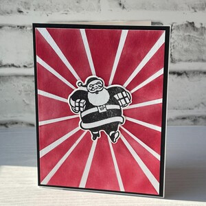 Rode rennende kerstman, vintage kerstkaarten, unieke kerstkaarten, kerstwensen, kerstwensen, Chris Cringle, Tim Holtz Red, Spellbinders