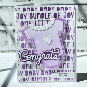 Lila Baby-Dusche-Karte, erwartet Baby, Willkommens-Baby-Body, entzückende Baby-Dusche-Grußkarten, neues Babygeschenk, Glückwunschkarte