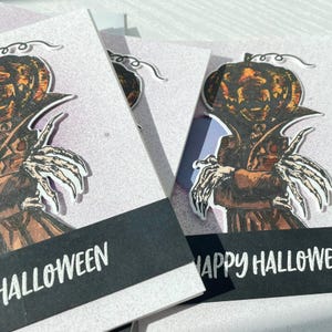 Cartão de Feliz Dia das Bruxas, Jack o Lantern, Cabeça de Abóbora, Cartão de Natal, Cartões de Saudação em Branco, Pacote com Quatro, Abóbora, Cartões Feitos à Mão, Cartão para Ele