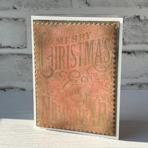 Tarjeta de Feliz Navidad y Próspero Año Nuevo, Tarjeta de Nota de Cuero, Libro de Sellos, Navidad Rojo Verde y Oro, Tarjetas de Navidad Masculinas en Blanco