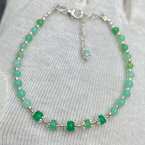 Chrysoprase Smooth Round Silver Beaded Bracelet, Chrysoprase Dainty Bracelet ,92.5 Sterling Silver Beaded Bracelet , Minimalist Bracelet