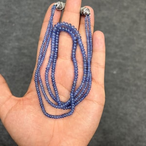 Natural Blue Sapphire AAA+ Quality Smooth Rondelle Beads Strand Burma Sapphire Plain Beads Strand Blue Sapphire Necklace For Gift For Her