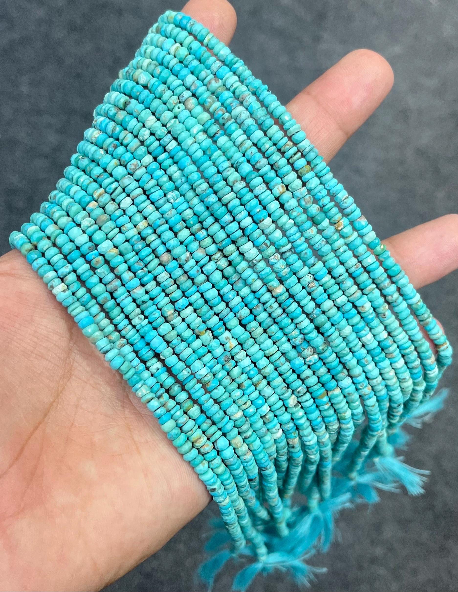 Natural Arizona Turquoise Faceted Beads AAA Quality Turquoise Faceted Rondelle Natural Blue Turquoise From Arizona Turquoise Necklace