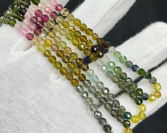 Multi Tourmaline AAA+Grade Round Faceted Beads Strand Natural Multi Colour Tourmaline Round Faceted Beads 4.5mm Indian Cutting Tourmaline