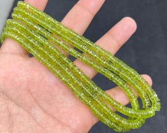 Peridot Faceted Tyre Shape Beads Strands Natural Peridot AAA Grade Heishi Beads Green Peridot Cutting Disk Shape Beads Peridot Wheel Shape