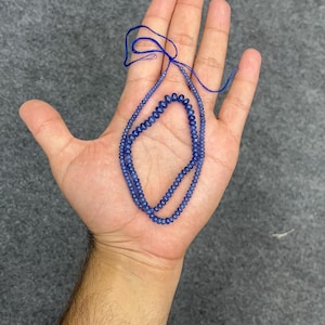 Natural Blue Sapphire AAA+ Quality Smooth Rondelle Beads Strand Burma Sapphire Plain Beads Strand Blue Sapphire Necklace For Gift For Her