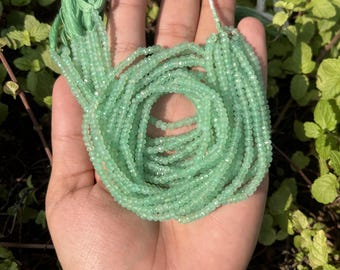 Chrysoprase Faceted 3.5MM Rondelle Gemstone Natural Beads, 33cm ,13&quot;Chrysoprase Faceted Beads,Good For Jewelery Making ,Indian Cutting Beads