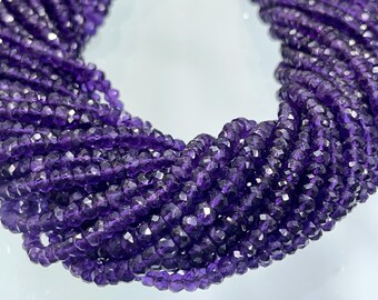 Amethyst AAA Quality Faceted Beads African Amethyst Faceted Rondelle Beads 3.5-4 mm Small Size Amethyst Cut Bead Indian Cutting Beads Strand