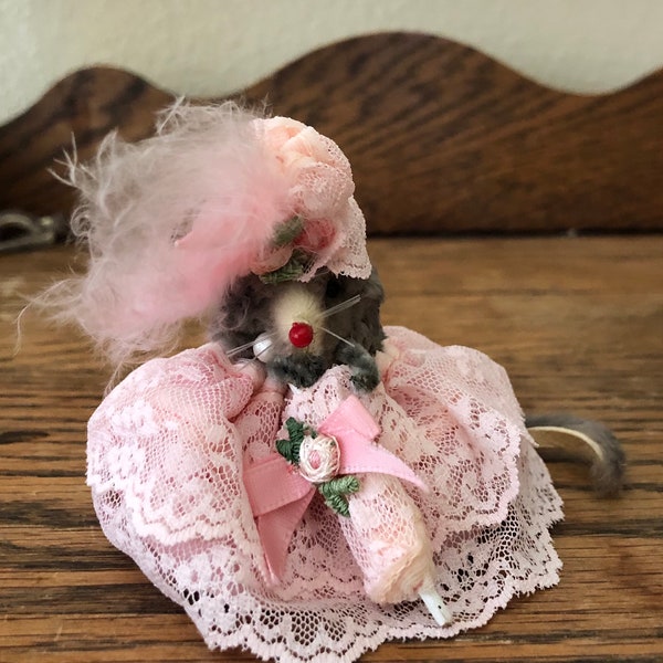 Vintage Original Fur Toys Fancy Mouse with Parasol Made In West Germany Original Label-RARE