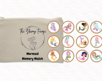 Mermaid memory matching game, wooden memory matching, mermaid birthday, preschool learning activities, Montessori toy, wooden toys for kids