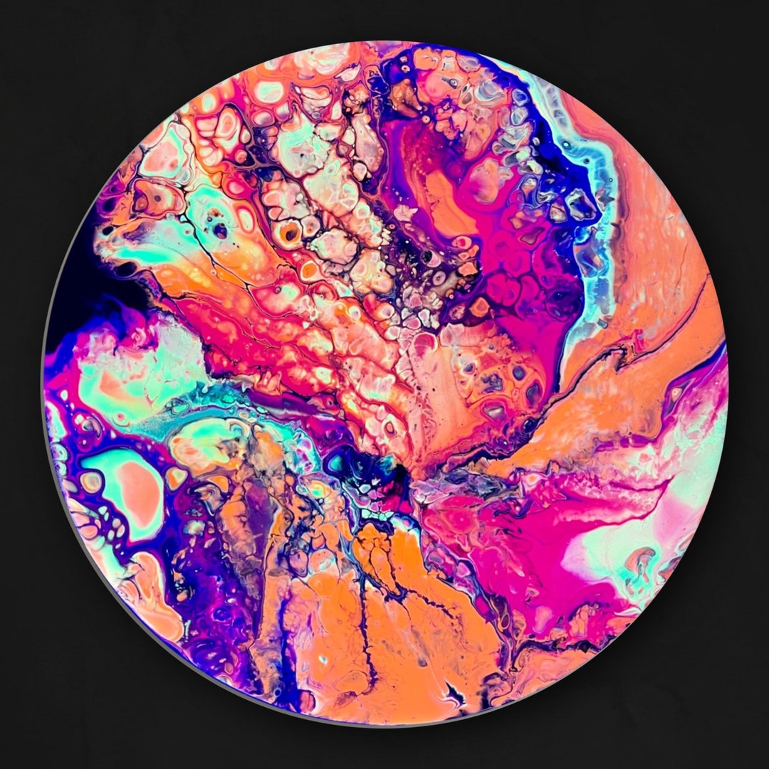 Round Black Light Acrylic Paint Pour Etsy