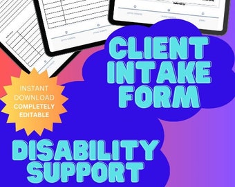 Kundeneingangsformular | Behinderung Industrie | NDIS, bearbeitbare Vorlage für kleine Unternehmen oder unabhängige Support-Arbeitskräfte