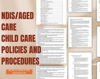 NDIS Kinderpflege Richtlinien und Verfahren Vorlage EDITIERBAR 17.000 + Wörter