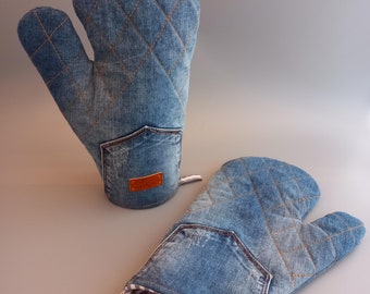 1 Paar Ofenhandschuhe aus Jeans Upcycling EINZELSTÜCKE