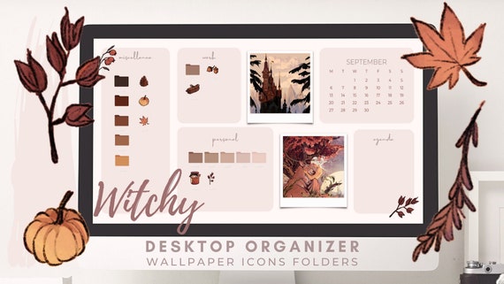 Desktop Organizer Witchy Wallpaper Autumn Calendar Windows Background - Etsy