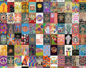 202 PCS Vintage Hippie Wall Collage Kit Retro Hippie Aesthetic Photo Collage Print | Indie Pictures Room Decor (DIGITAL DOWNLOAD) | 4x6