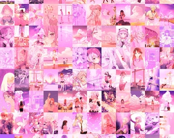 Pink Anime Photo Collage Kit | Manga Room Decor (Digital Item)