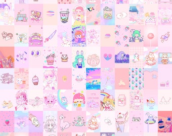 Pink Manga Photo Collage Kit | Kawaii Anime Room Decor (Digital Download)