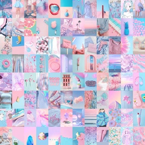120 Stück Pastell Wand-Collage Set | Blaue und rosa ästhetische Foto-Collage | Pink & Blau Bilder Raumdekor (DIGITAL DOWNLOAD) 10x15
