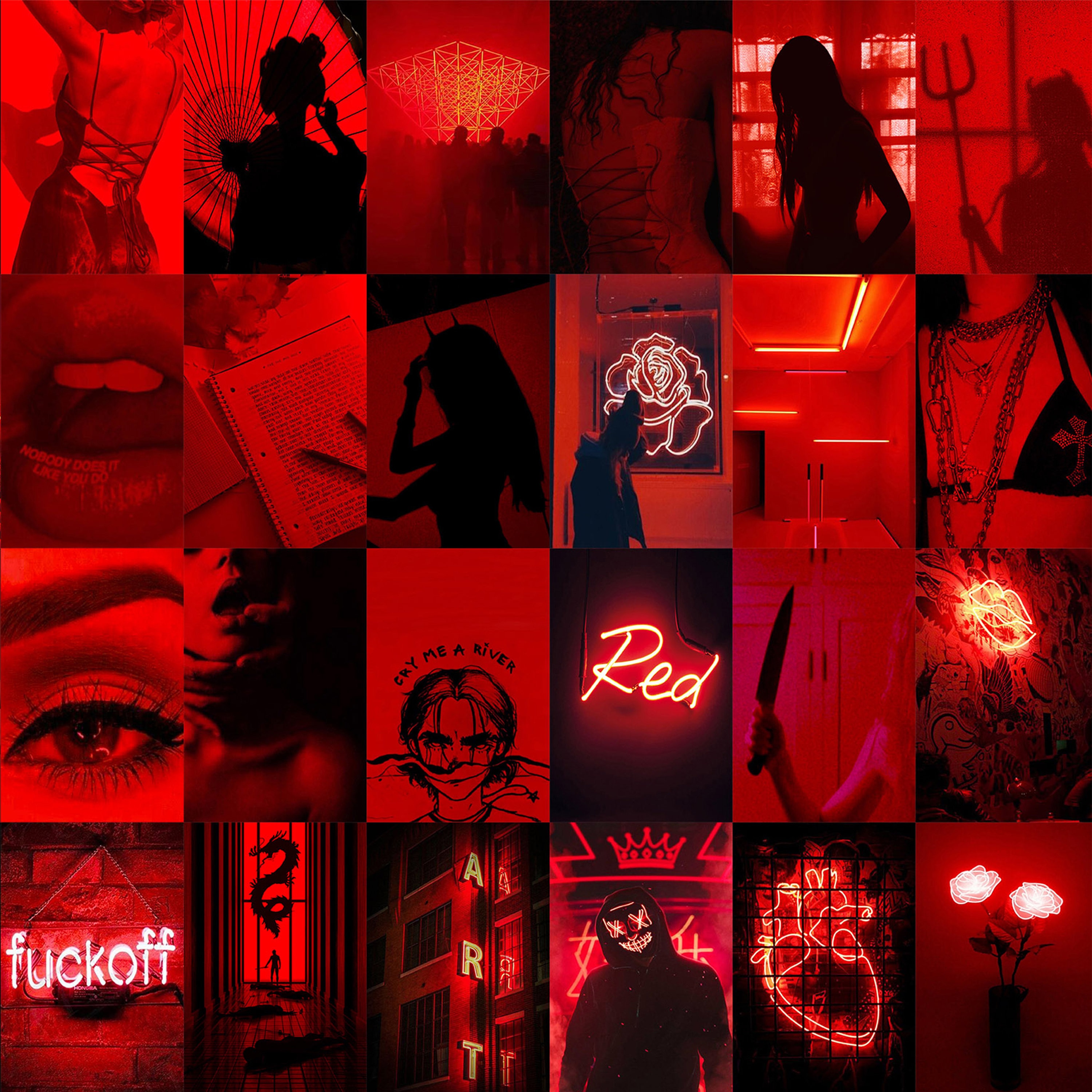126 PCS Neon Red Wall Collage Kit Boujee Red Neon Aesthetic Photo