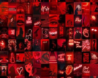 Neon Red Aesthetic Photo Collage Kit | Boujee Room Decor (Digital Download)