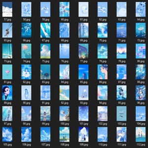May include: A collection of 112 digital images featuring a variety of blue and white landscapes, cityscapes, and seascapes. The images are arranged in a grid format, with each image labeled with a file name.