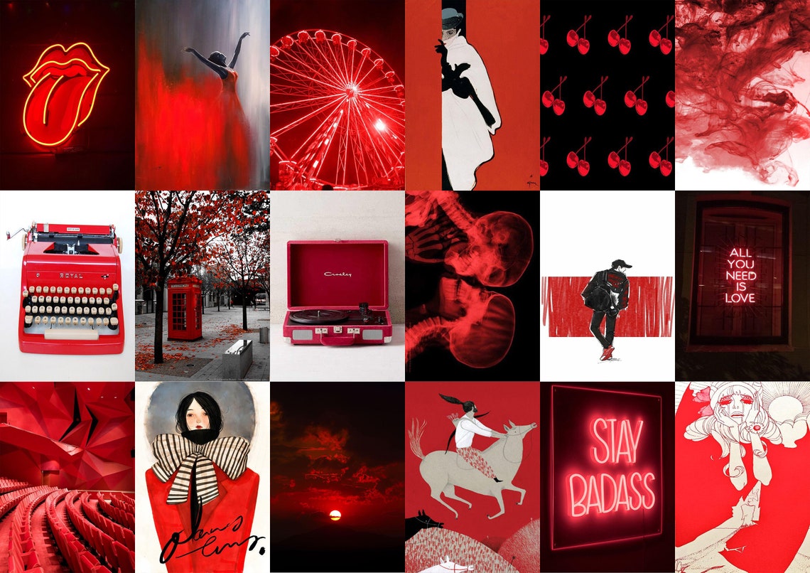 Red Wall Collage Kit Boujee Red Aesthetic Photo Collage Etsy Canada