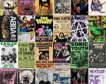 Vintage Rock Concert Poster Collage Kit | Punk, Classic Rock