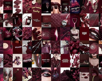 Burgundy Aesthetic Photo Collage Kit | Boujee Maroon Wall Decor (Digital Download)
