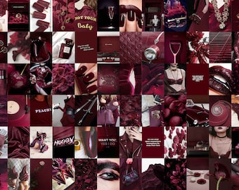 Boujee Burgundy Aesthetic Wall Collage Kit | Burgundy Photo Collage Kit | Maroon Wall Decor( DIGITAL DOWNLOAD ) | 105 PCS