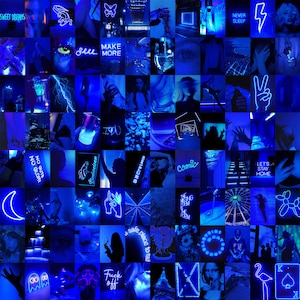 110 PCS Euphoria Blue Wall Collage Kit | Blue Neon Aesthetic Photo Collage Prints | Dark Blue Pictures Room Decor ( DIGITAL DOWNLOAD ) 4x6