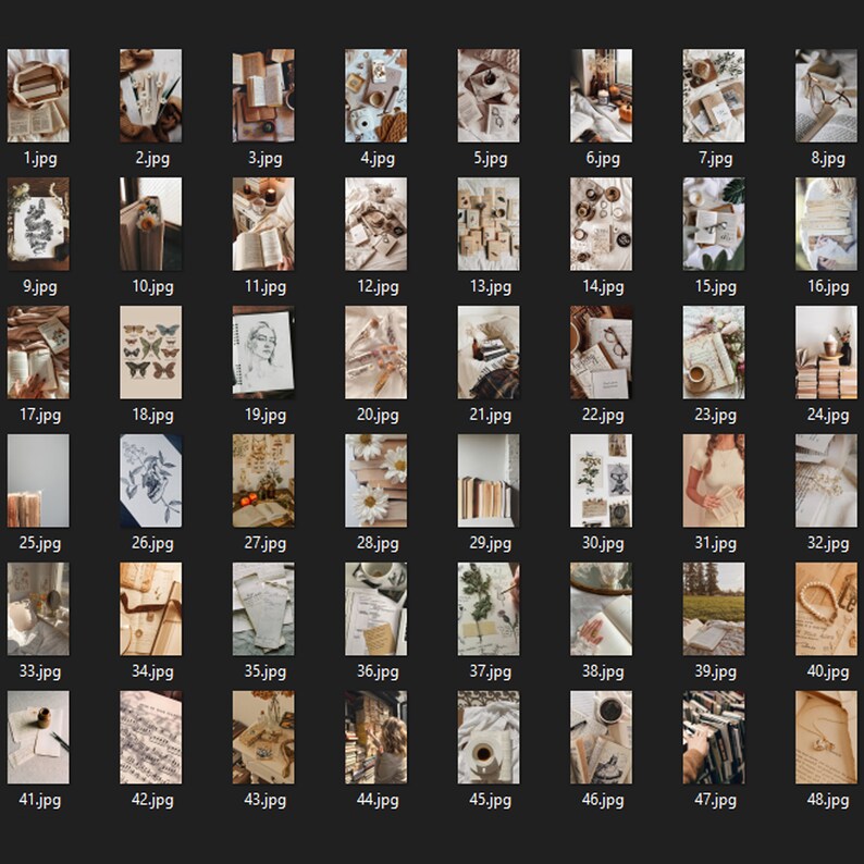May include: A collection of vintage-inspired images featuring books, flowers, butterflies, and other nature-inspired elements. The images are in a warm, earthy color palette and have a rustic, romantic feel.