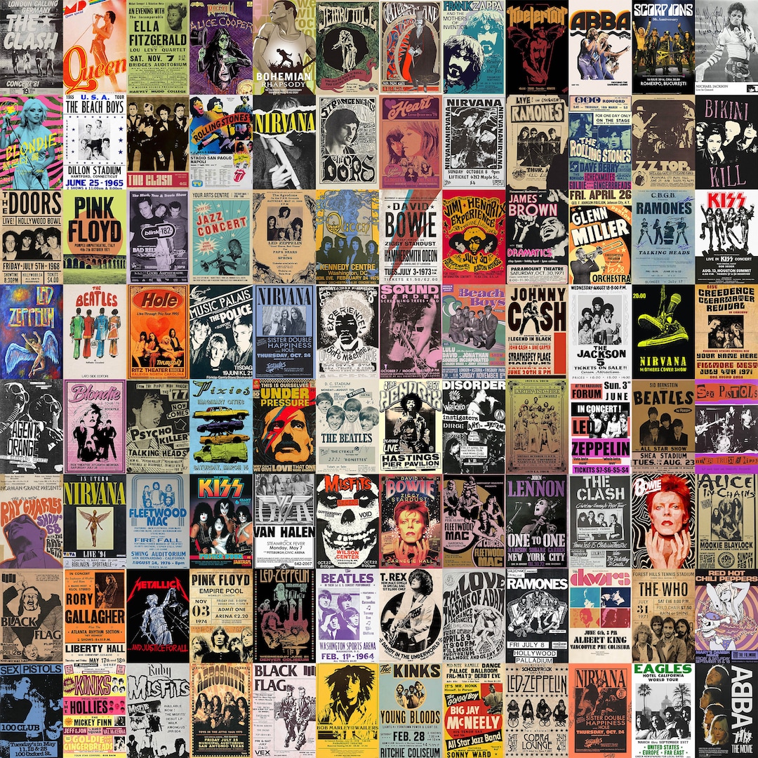 330 PCS Vintage Concert Poster Retro Punk & Classic Rock Poster
