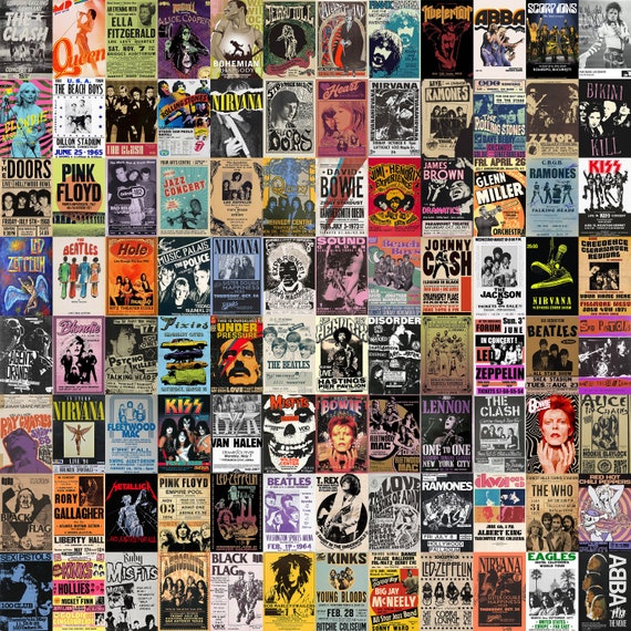 Vintage Rock Concert Poster Collage Kit | Punk, Classic Rock