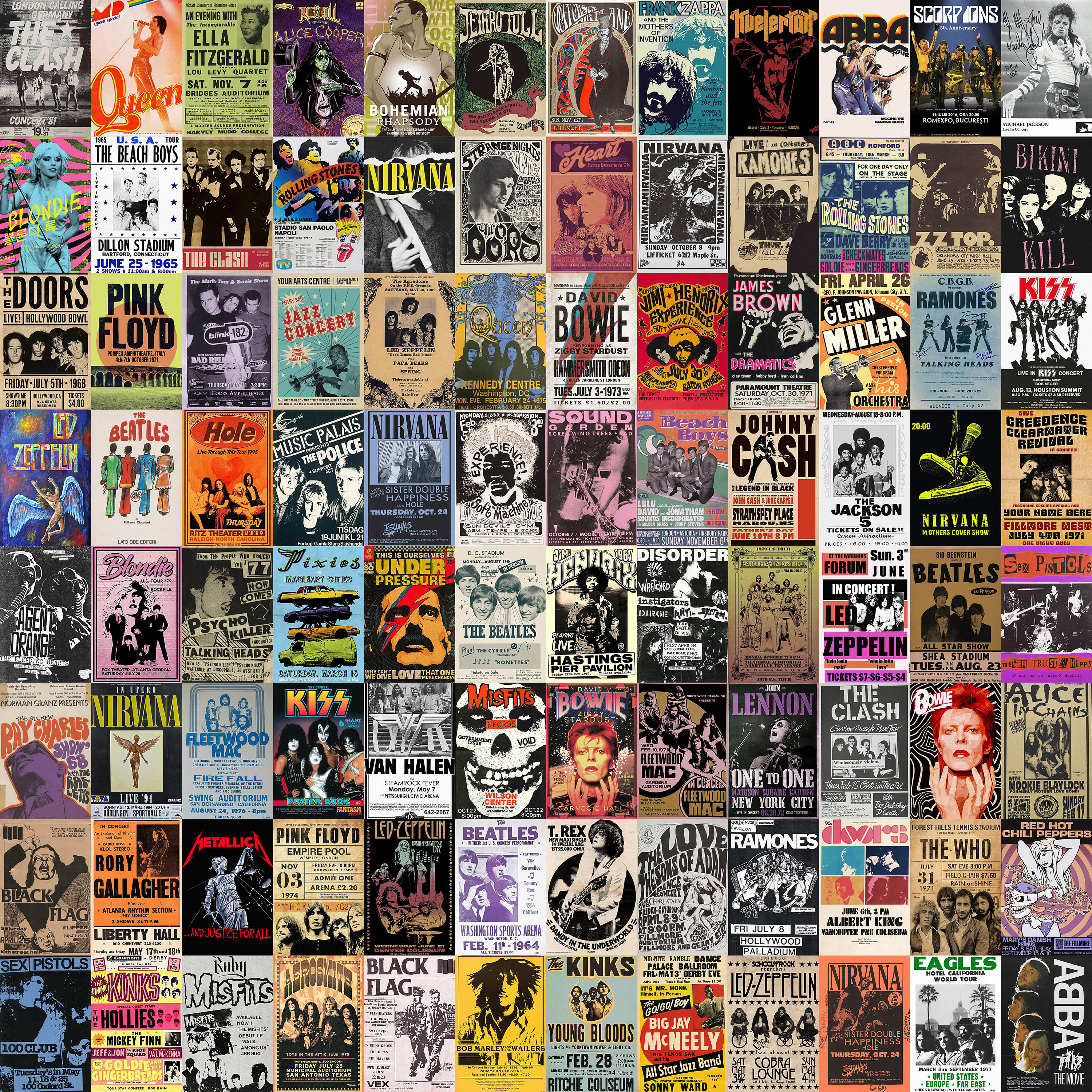 Vintage Rock Concert Poster Collage Kit | Punk, Classic Rock