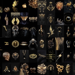 Dark Gold Wall Collage Kit | Black Gold Aesthetic Photo Collage | Boujee Gold and Black Room Decor ( DIGITAL DOWNLOAD )  | 108 PCS